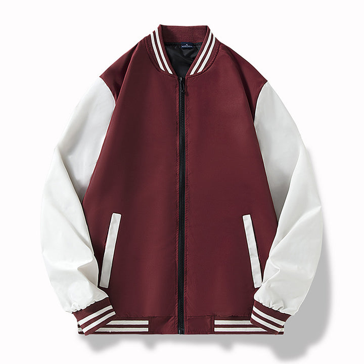 Herren College-Bomberjacke im Varsity-Stil mit kontrastierenden Ärmeln und gerippten Saumbündchen Drune