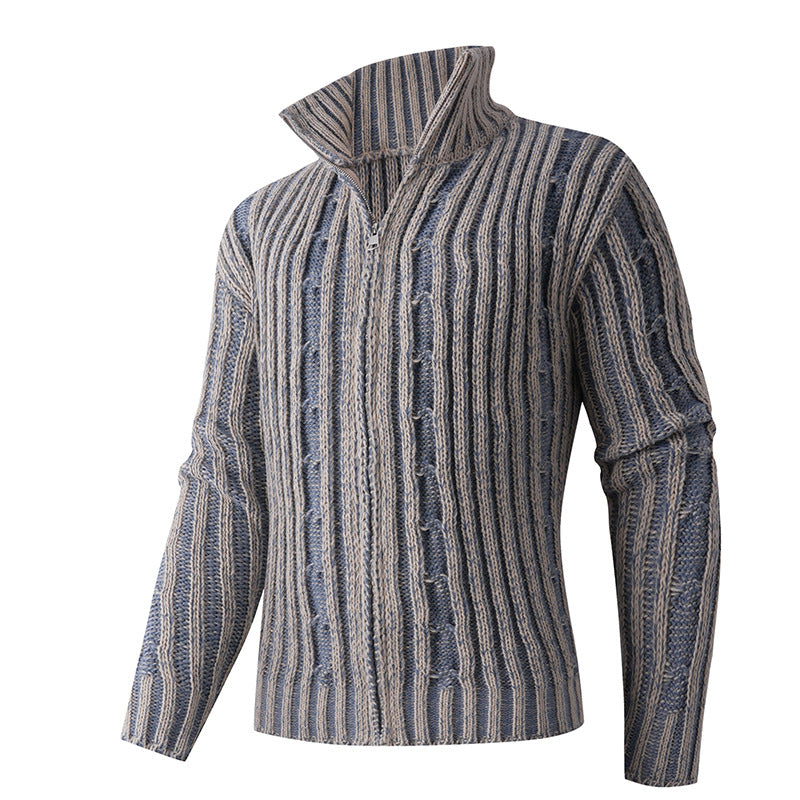 Herren Strickcardigan mit Zopfmuster, Stehkragen und durchgehendem Reißverschluss Drune