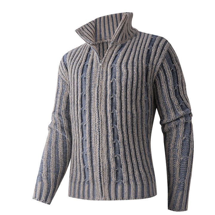 Herren Strickcardigan mit Zopfmuster, Stehkragen und durchgehendem Reißverschluss Drune