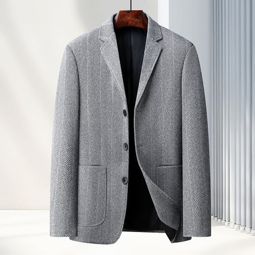 Herren Fischgrat-Sakko im Vintage-Stil mit aufgesetzten Pattentaschen und weicher Wollmischung Drune
