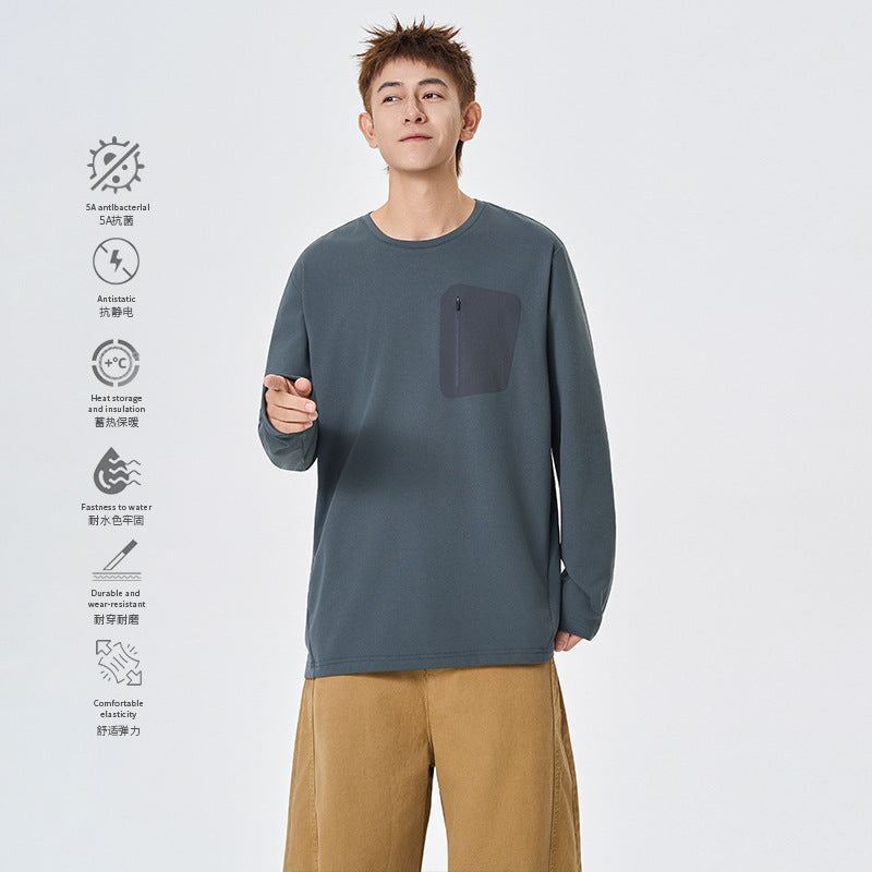Herren Funktions-Langarmshirt mit Brust-Reißverschlusstasche und atmungsaktivem Performance-Jersey Drune