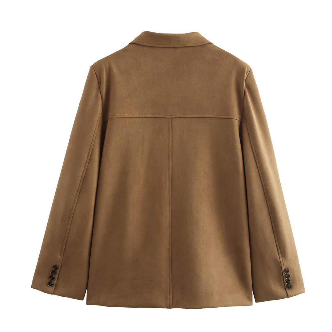 Damen elegante Velours-Optik Blazerjacke mit Reverskragen und Pattentaschen Drune