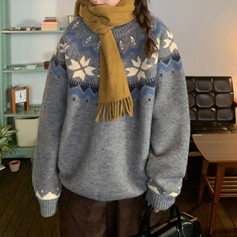 Damen Kuscheliger Pullover mit winterlichem Muster Drune
