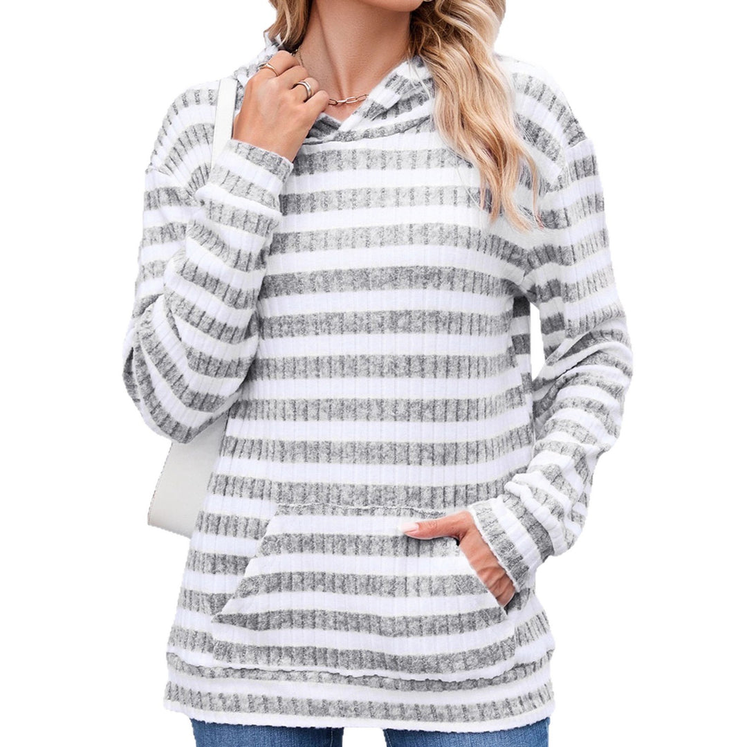 Damen Lässiger Hoodie mit gestreiftem Design und praktischen Taschen Drune