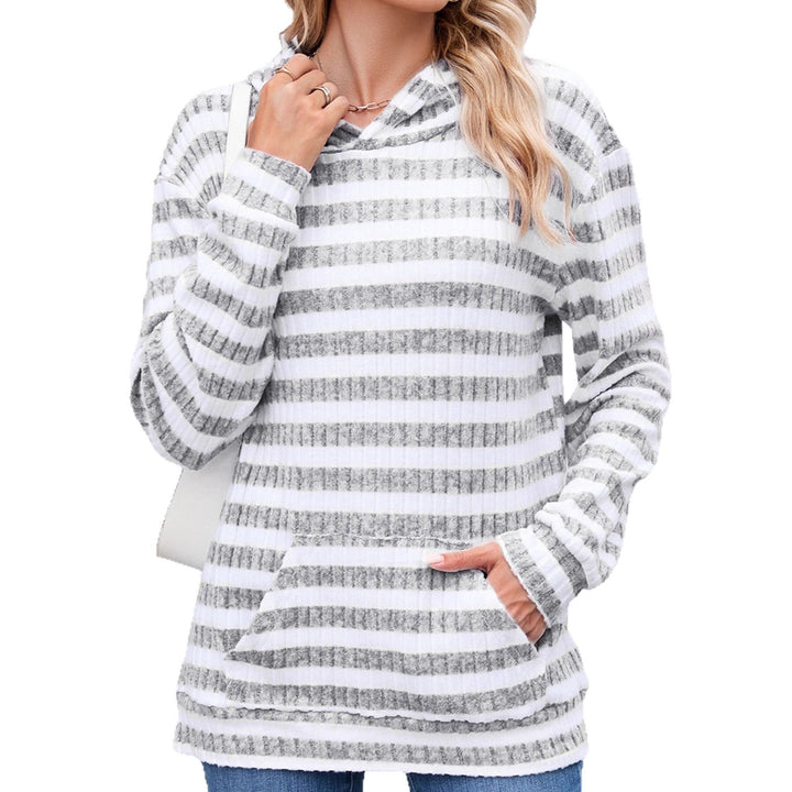 Damen Lässiger Hoodie mit gestreiftem Design und praktischen Taschen Drune