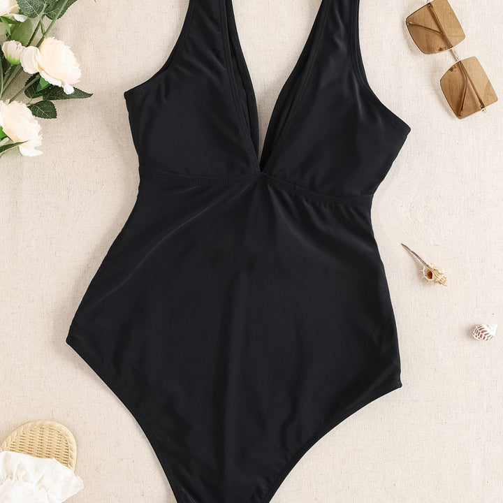 Damen Eleganter V-Ausschnitt Badeanzug mit Raffungen Drune