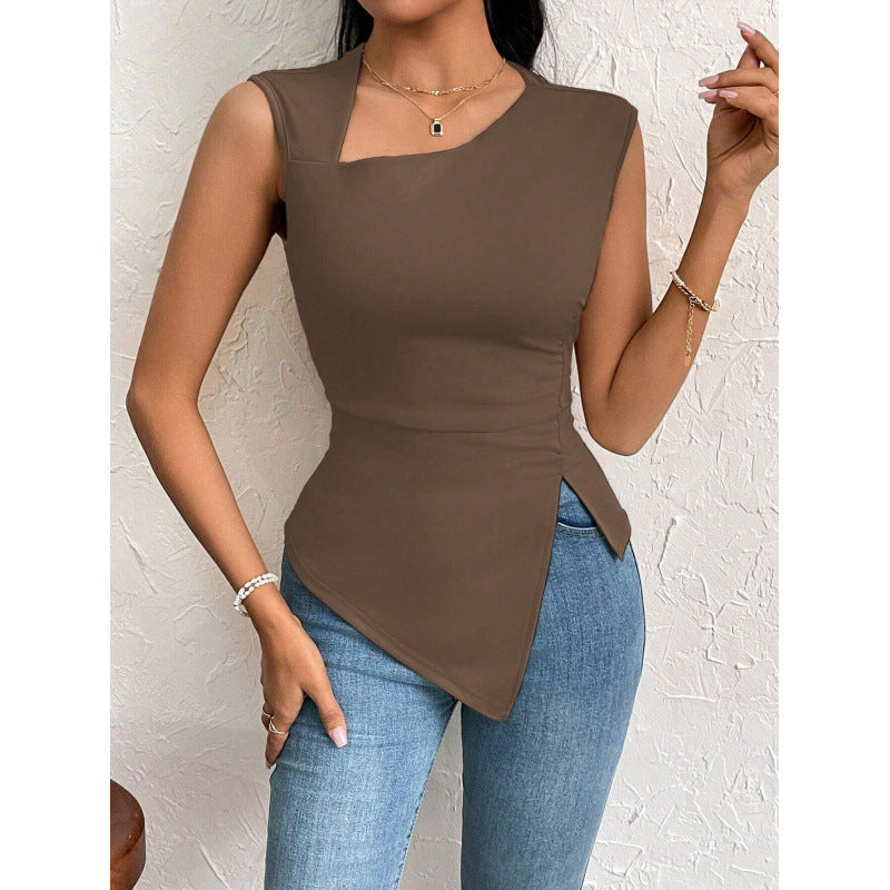 Damen Schnittiges Oberteil mit asymmetrischem Saum und figurbetontem Design Drune