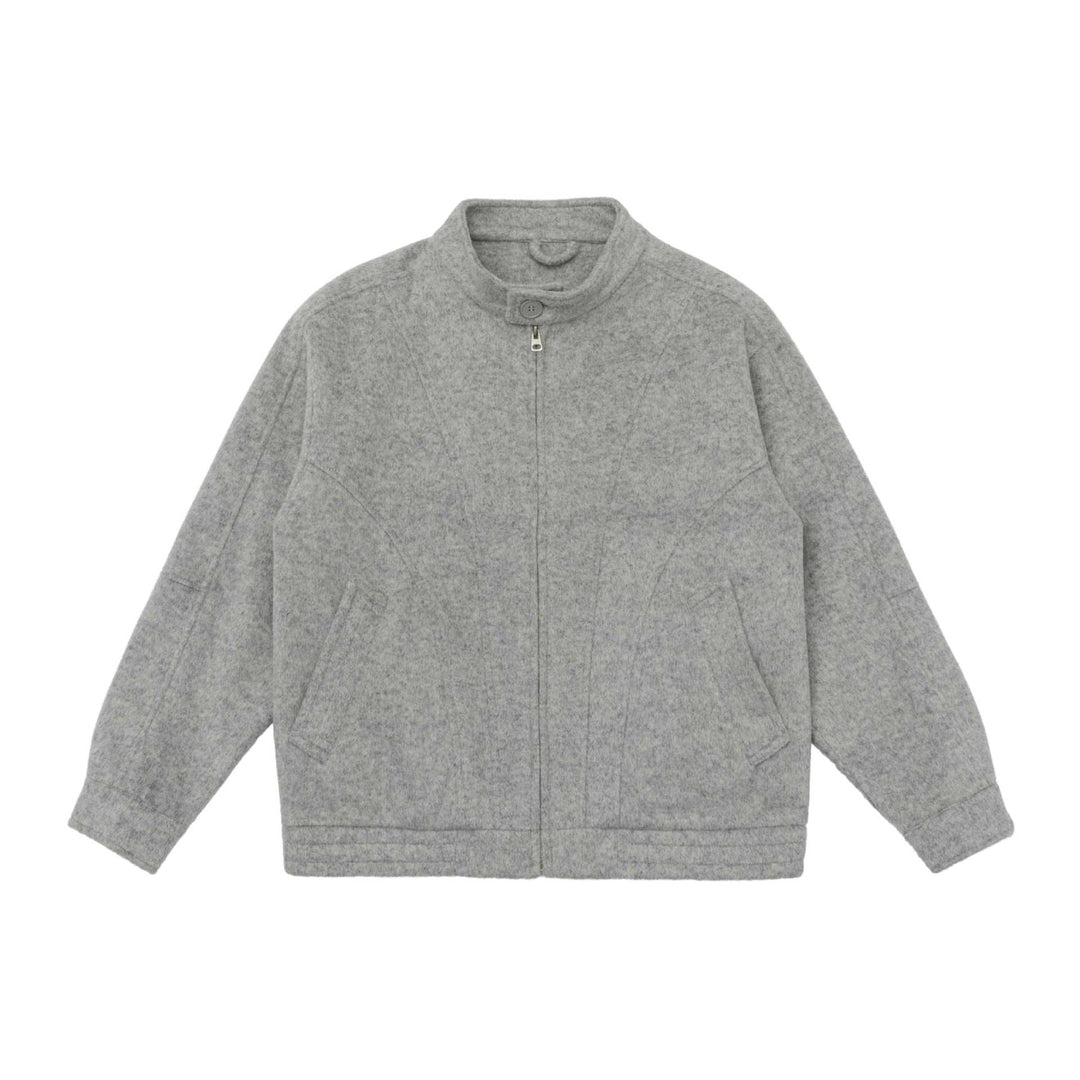 Unisex Kastig geschnittene Wollmix-Blousonjacke mit hohem Stehkragen und verdecktem Reißverschluss Drune