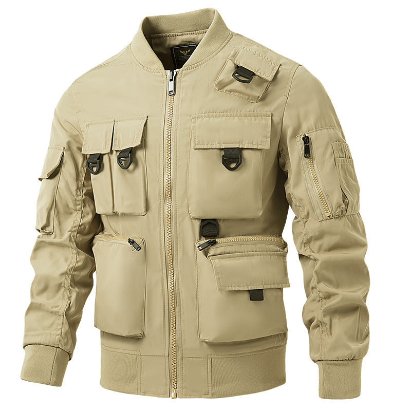 Herren nan leichte Multitaschen-Bomberjacke im Pilotstil mit taktischen Schnallen, wasserabweisendem Nylon und elastischem Bund Drune