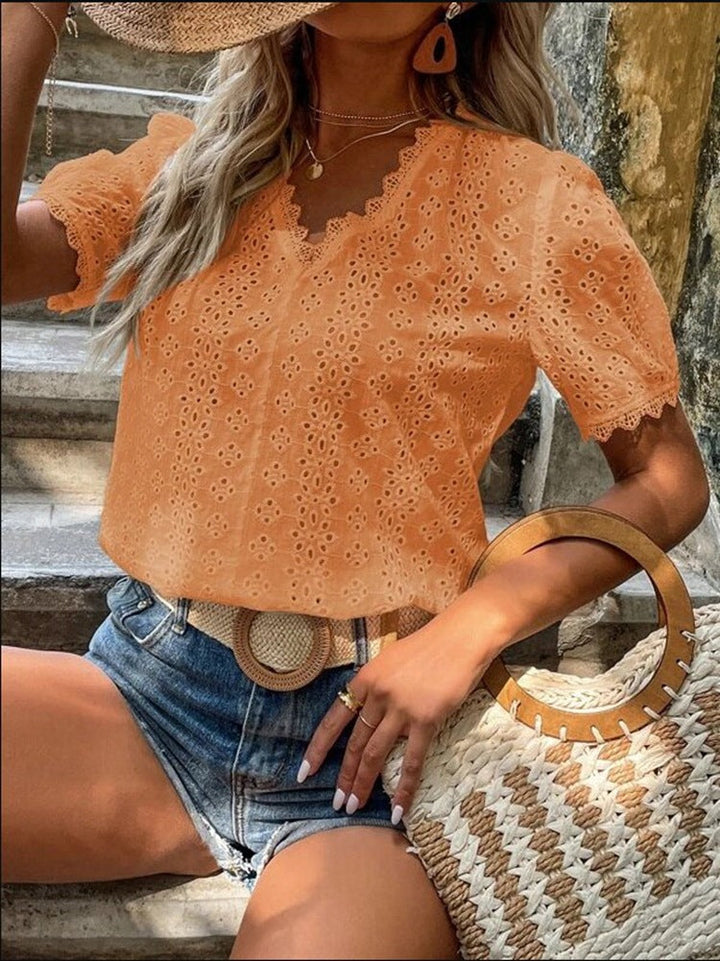 Damen Bluse mit Lochstickerei Drune