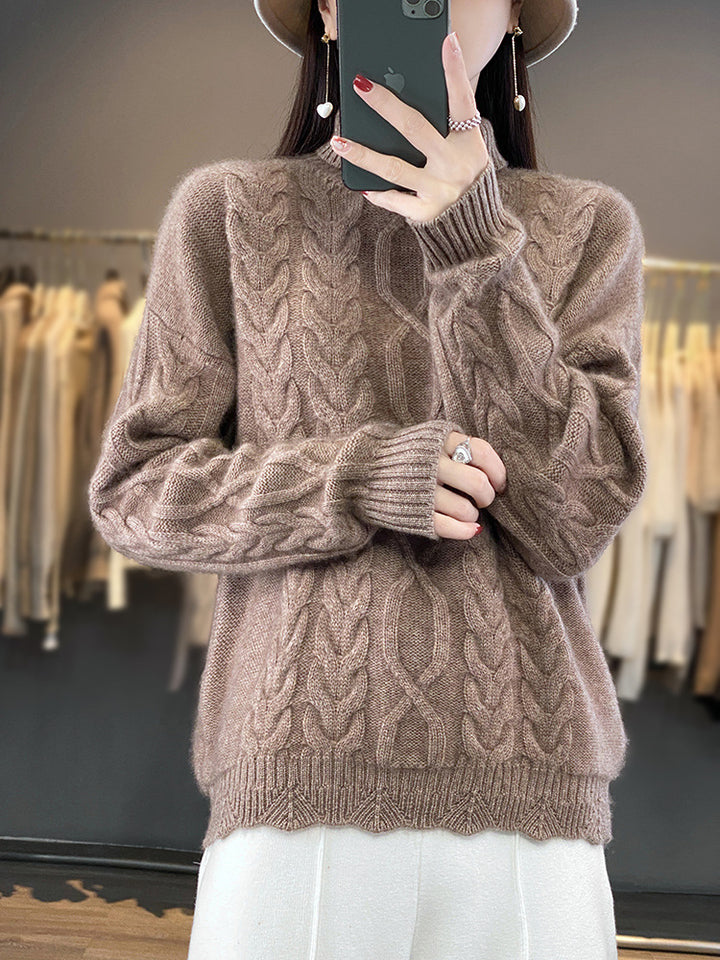 Damen Oversize-Zopfmuster-Pullover mit Mohair-Optik und gerippten Bündchen Drune