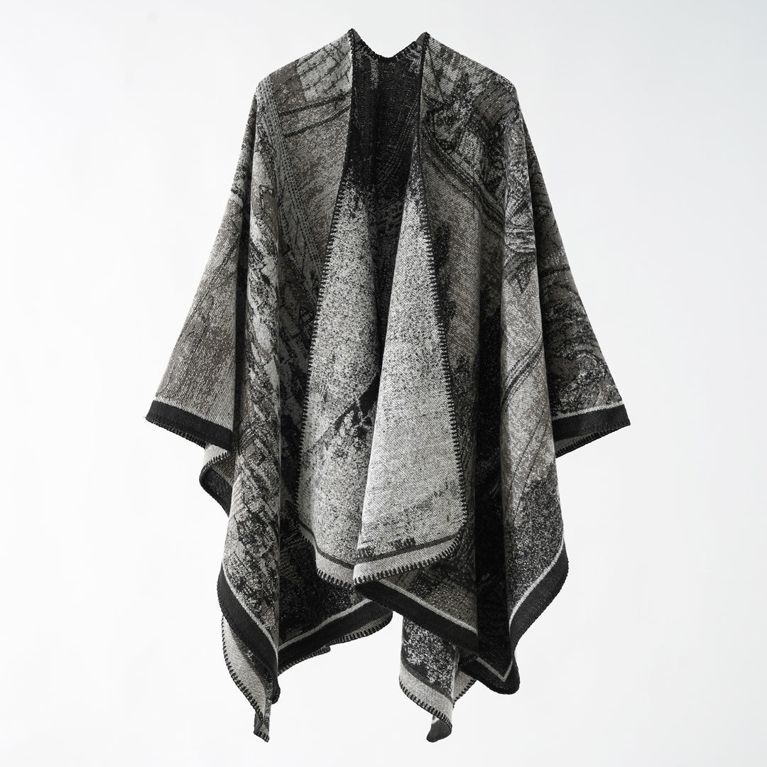 Damen Jacquard‑Strickcape mit strukturierter Weboptik und offener Front Drune