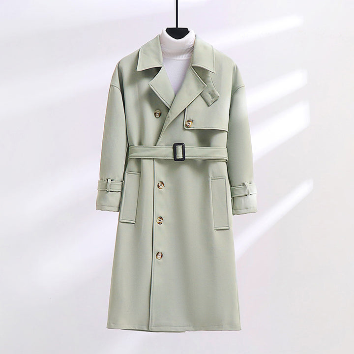 Herren Trenchcoat im modernen Wollmix mit Taillengürtel, Schalkragen und aufgesetzten Taschen Drune