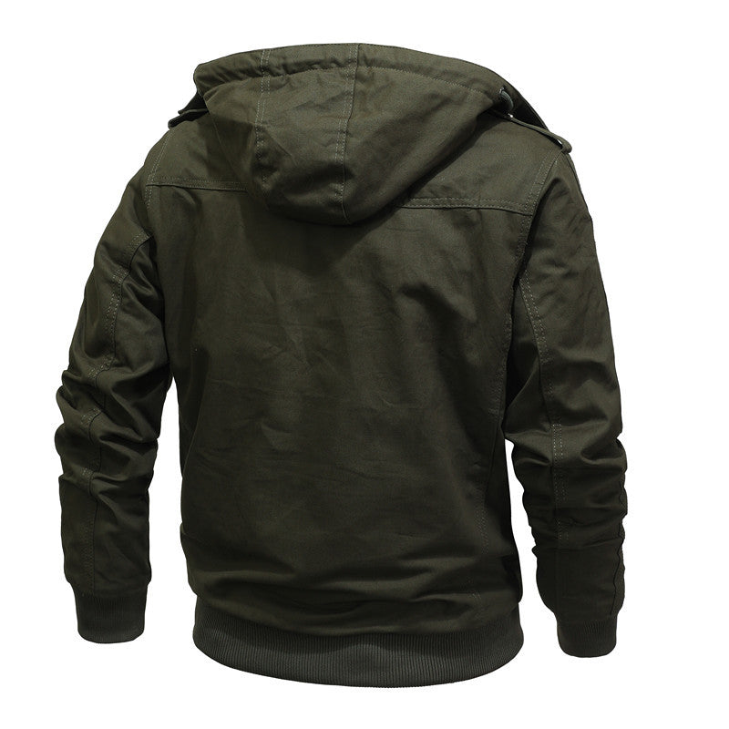 Herren Winddichte Canvas-Jacke mit Teddyfutter und Kapuze Drune