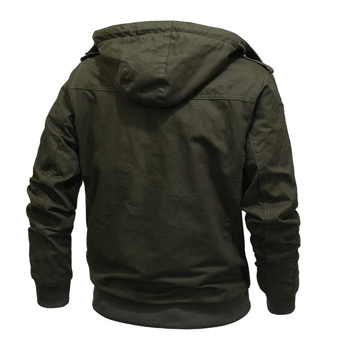 Herren Winddichte Canvas-Jacke mit Teddyfutter und Kapuze Drune