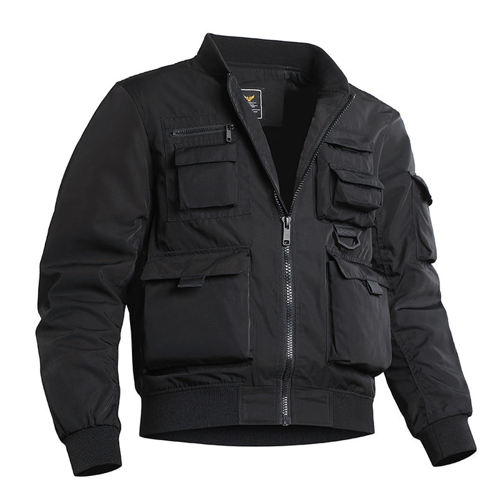 Herren Taktische Multitaschen-Bomberjacke mit Reißverschluss und elastischem Saum Drune