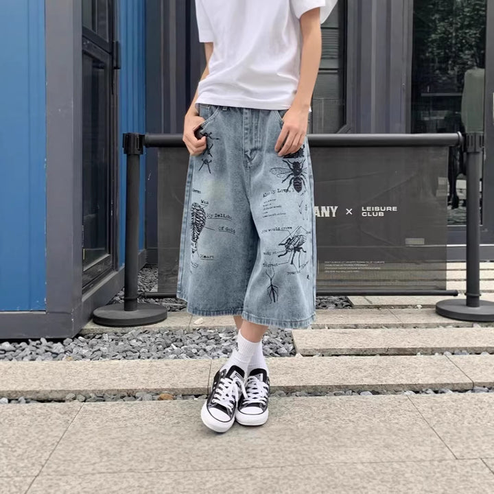 Damen Modische Weitbein-Jeans mit einzigartigem Grafikdesign Drune
