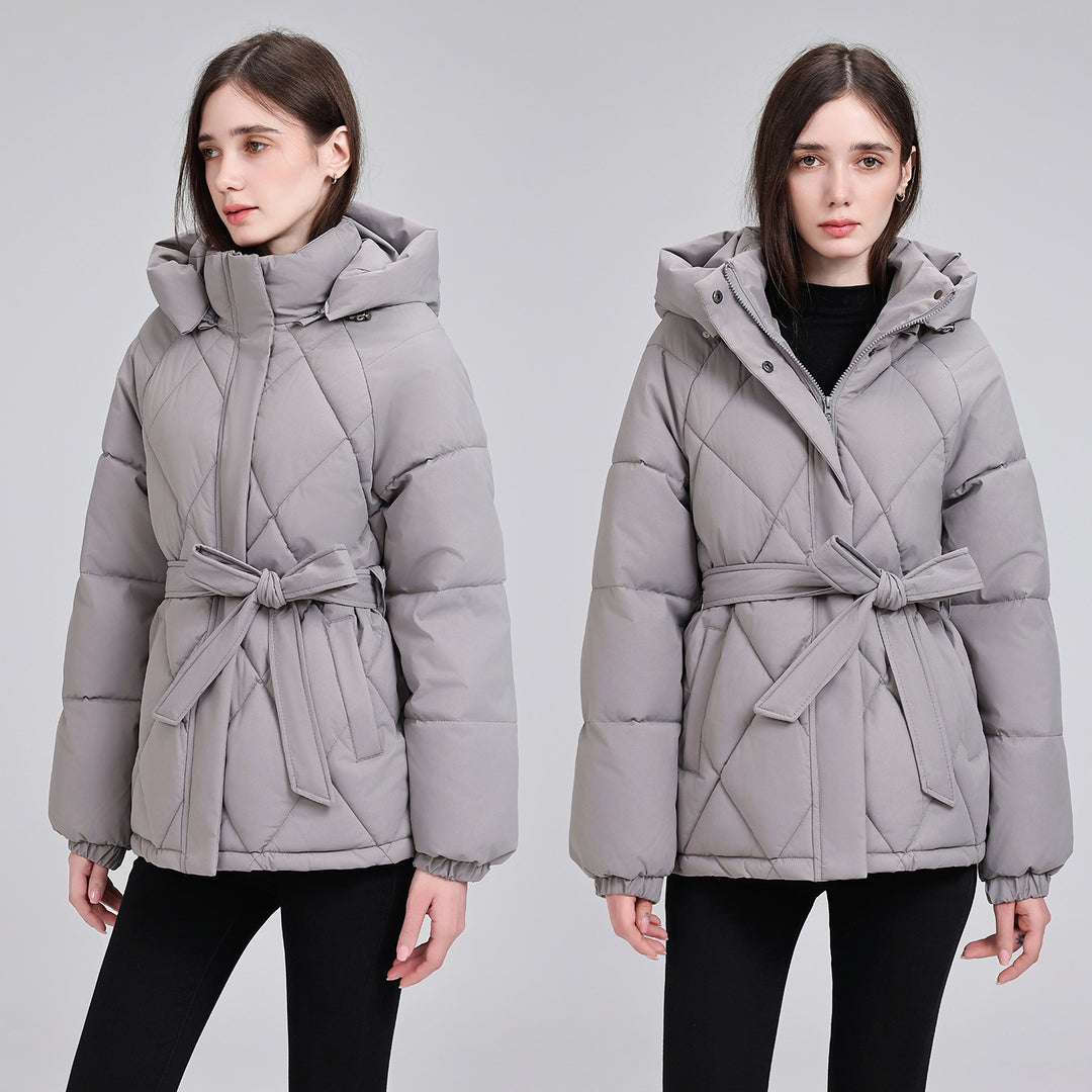 Damen Taillierter Steppparka mit Kapuze und Bindegürtel Drune