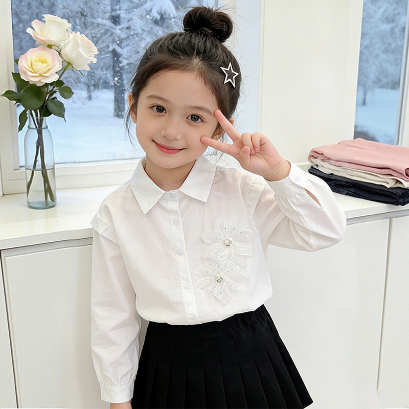 Mädchen elegante Bluse mit floralen Applikationen Drune