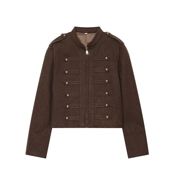 Damen Militärisch inspirierte kurze Wolljacke mit Stehkragen Drune