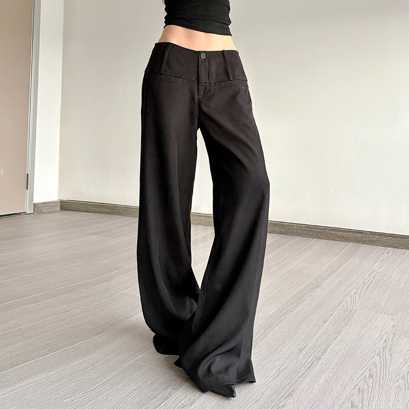 Damen Hochtaillierte Palazzo-Hose mit breitem Komfortbund, Frontknopf und weitem Bein Drune
