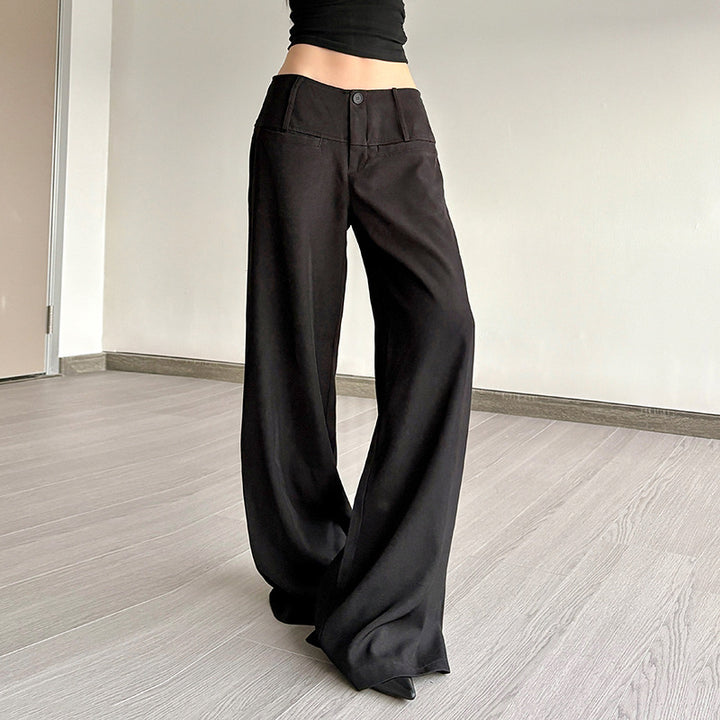 Damen Hochtaillierte Palazzo-Hose mit breitem Komfortbund, Frontknopf und weitem Bein Drune