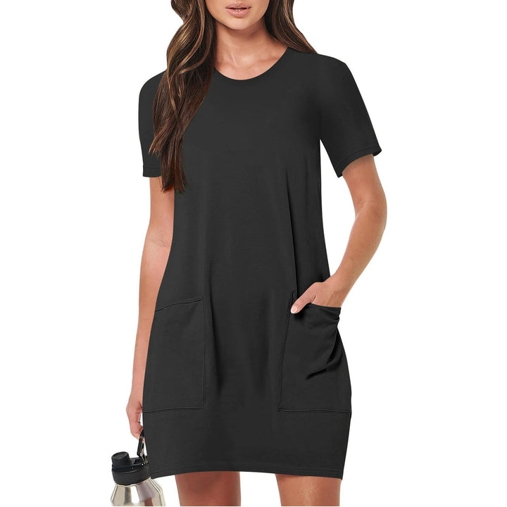 Damen lässiges T-Shirt-Kleid mit praktischen Taschen Drune