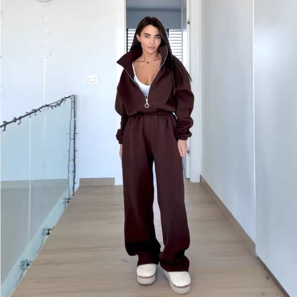 Damen lässiger Sportanzug mit oversized Kapuzenjacke und elastischen Hosen