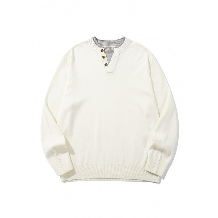 Unisex Strickpullover mit Henley-Knopfleiste, Kontrastkragen und Boxy‑Schnitt Drune