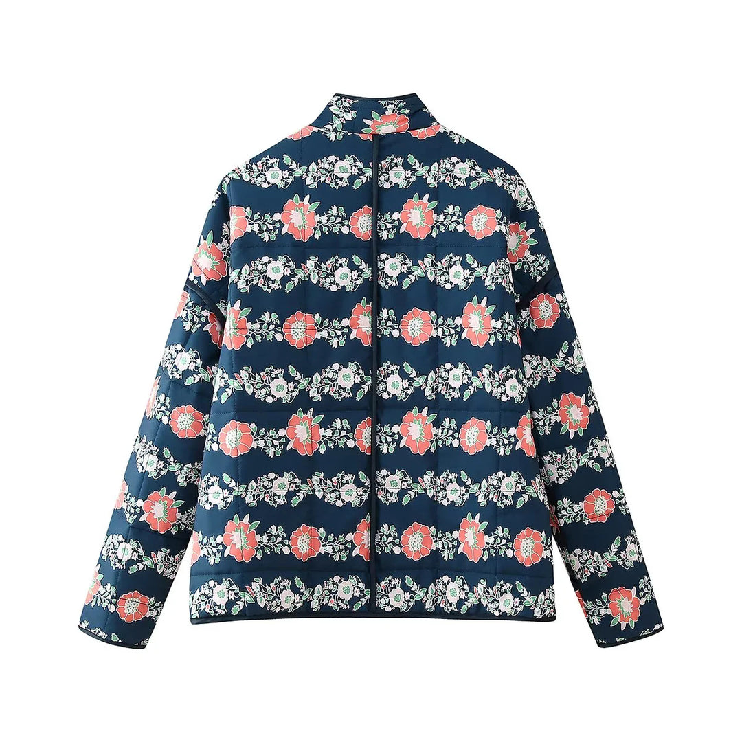 Damen nan gesteppte Kurzjacke mit floralem Allover-Print, leichter Wattierung, Stehkragen und aufgesetzten Taschen Drune