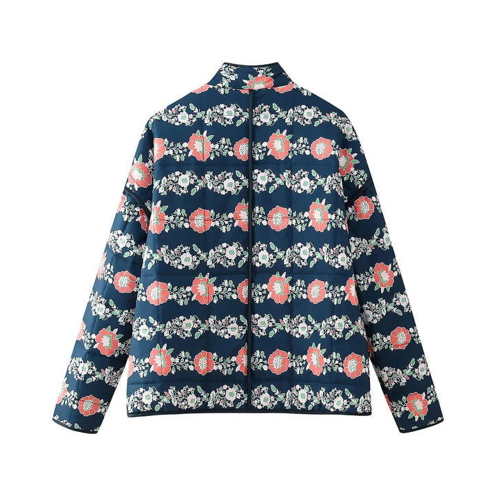 Damen nan gesteppte Kurzjacke mit floralem Allover-Print, leichter Wattierung, Stehkragen und aufgesetzten Taschen Drune