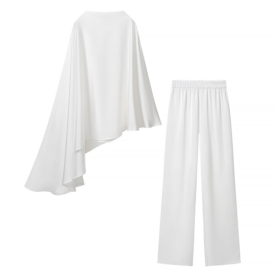 Damen Zweiteiliges Chiffon-Cape mit asymmetrischem Saum und Hose mit elastischem Bund Drune