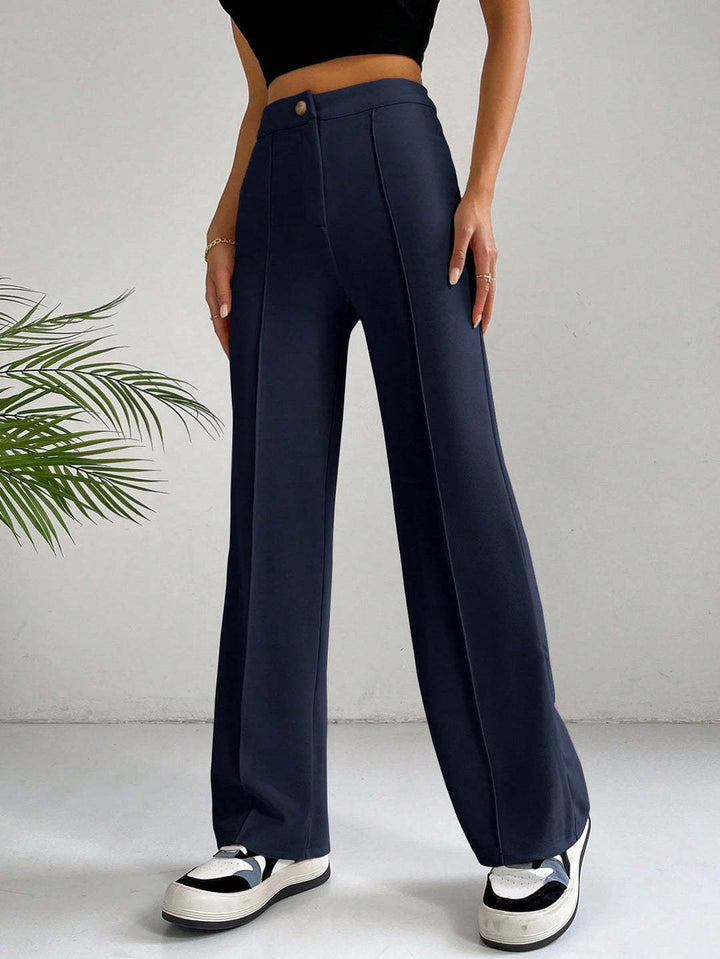 Damen Elegante High-Waist Hose mit seitlichen Nähten und schmalem Schnitt Drune