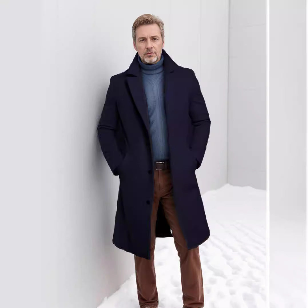 Herren eleganter Langmantel mit strukturiertem Obermaterial und praktischen Taschen Drune
