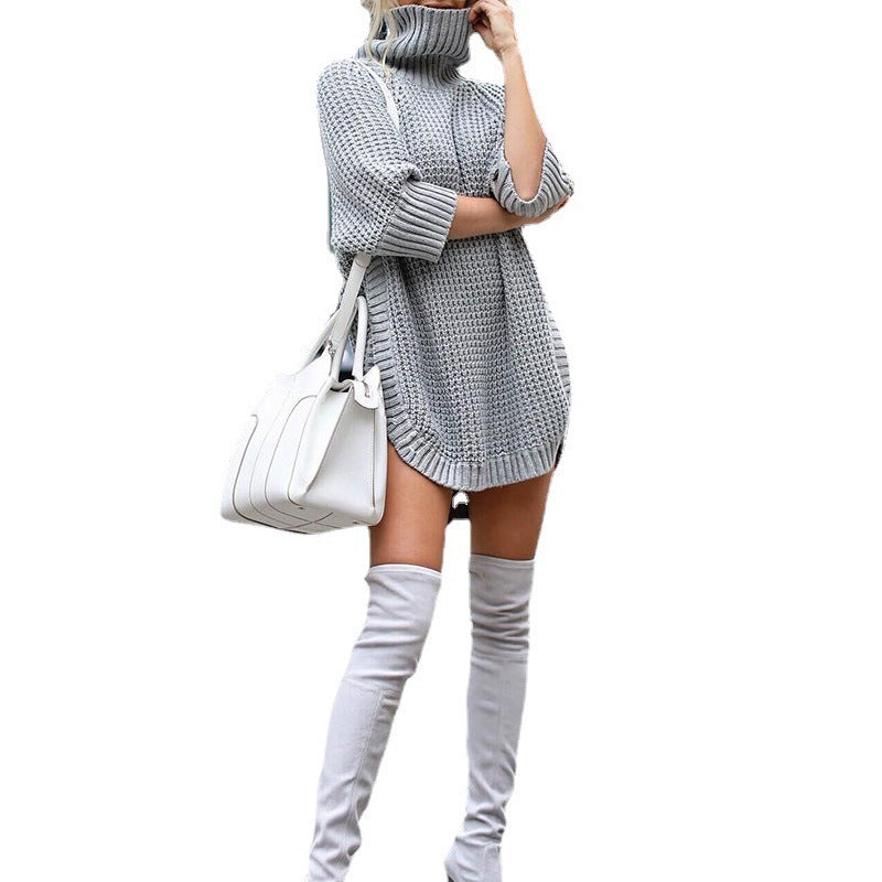 Damen Modischer Strickpullover mit hohem Kragen und weitem Schnitt Drune