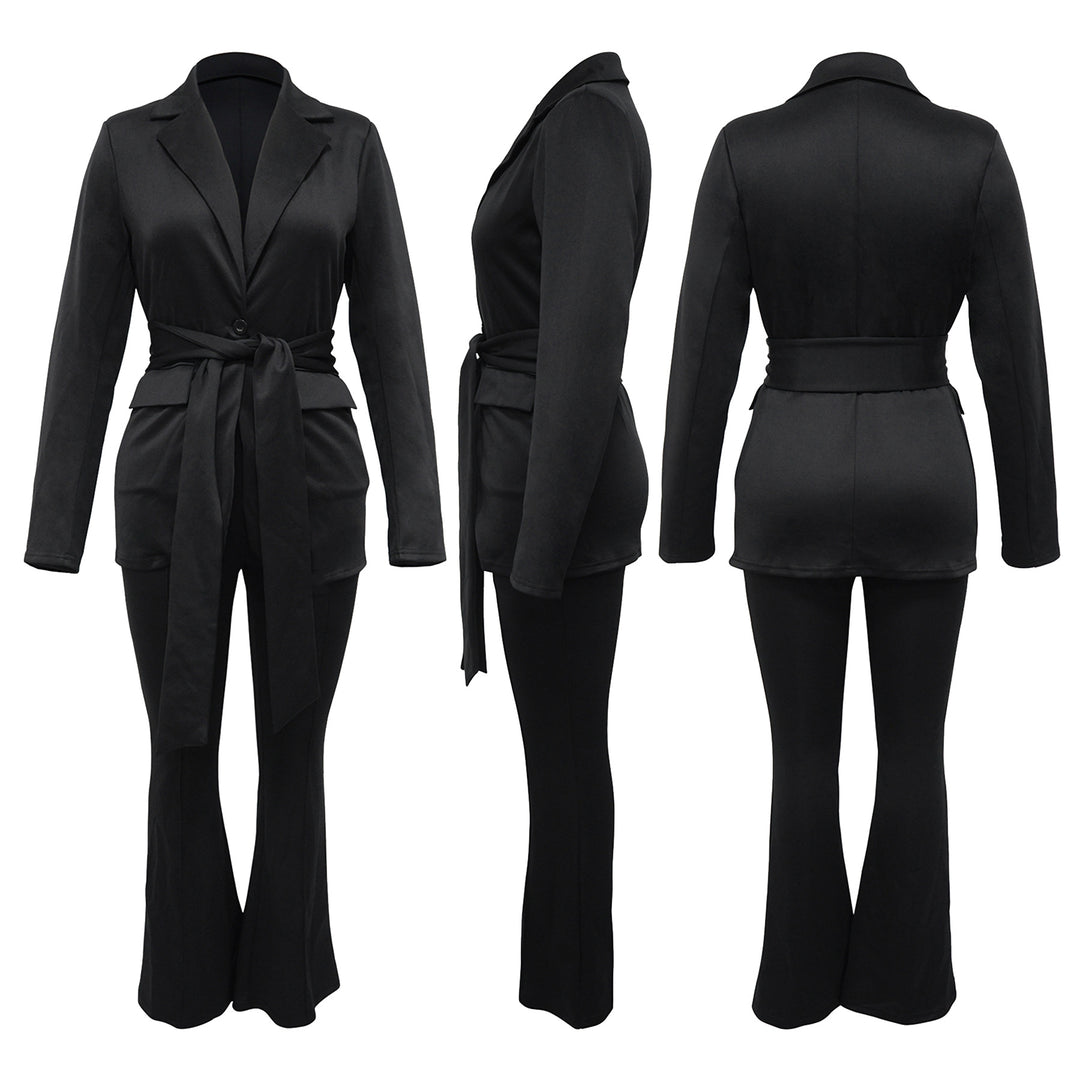 Damen Elegantes Blazer und Hose Ensemble mit Taillengürtel Drune