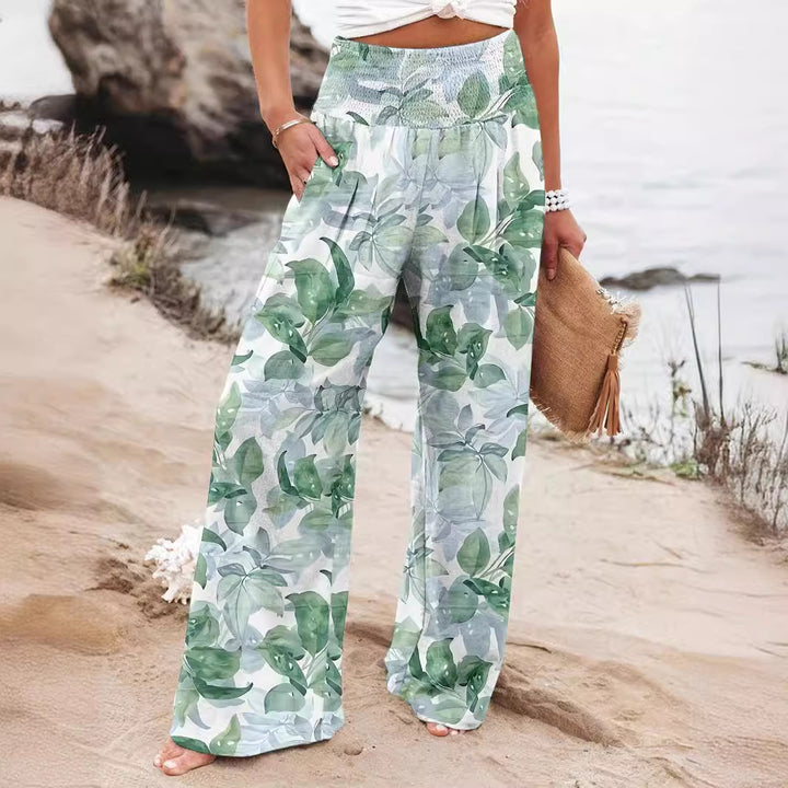 Damen Palazzo-Hosen mit floralem Druck und elastischem Bauchbund Drune