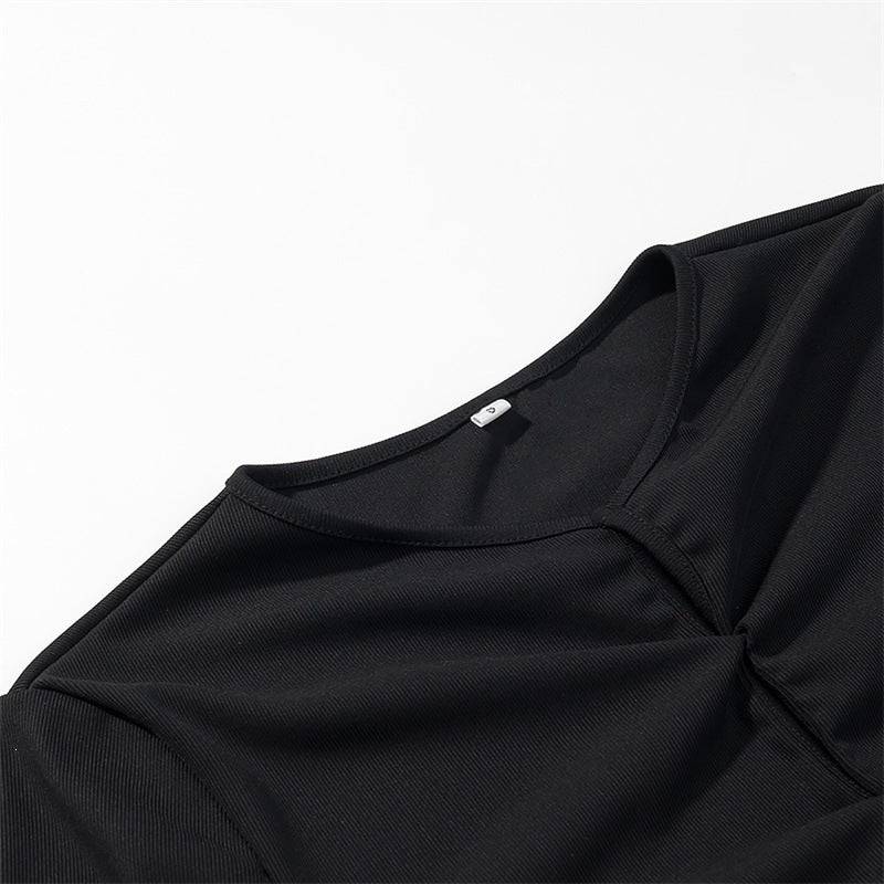 Damen Zweiton-Maxikleid mit geraffter V‑Passe, Spitzenbesatz und langen Ärmeln Drune