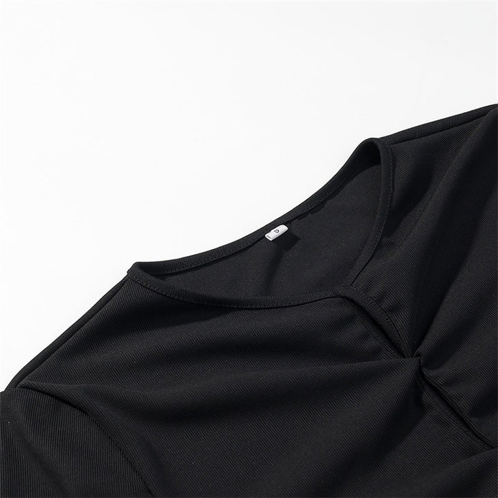 Damen Zweiton-Maxikleid mit geraffter V‑Passe, Spitzenbesatz und langen Ärmeln Drune