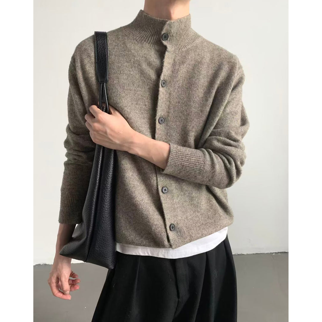 Herren Bequeme Strickjacke mit hohem Kragen und Knopfleiste Drune