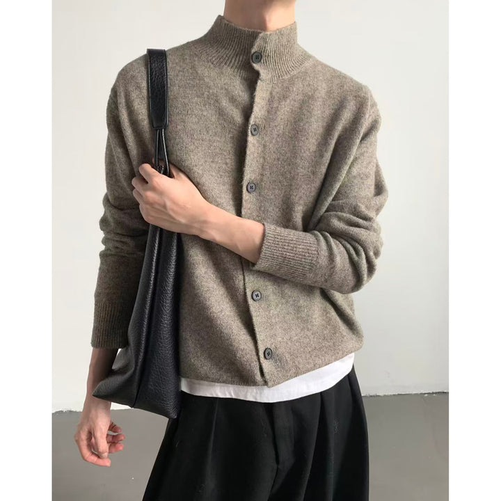 Herren Bequeme Strickjacke mit hohem Kragen und Knopfleiste Drune