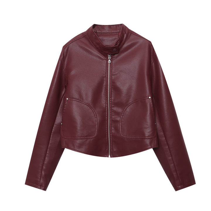 Damen Kunstlederjacke mit modernem Stehkragen und praktischen Taschen Drune