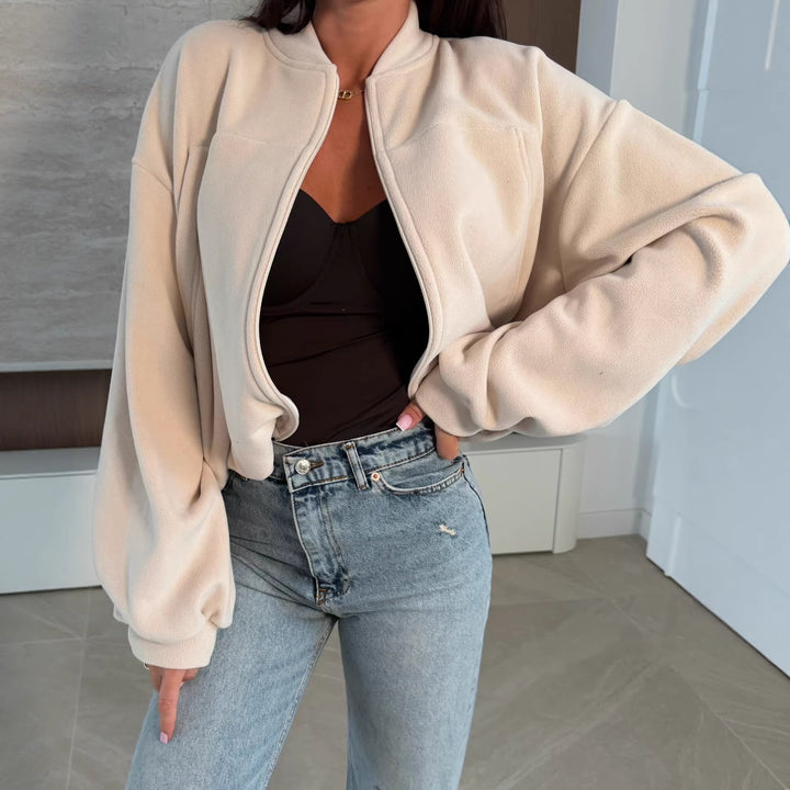 Damen Schicke Fleece-Jacke mit hohem Kragen und Reißverschluss Drune