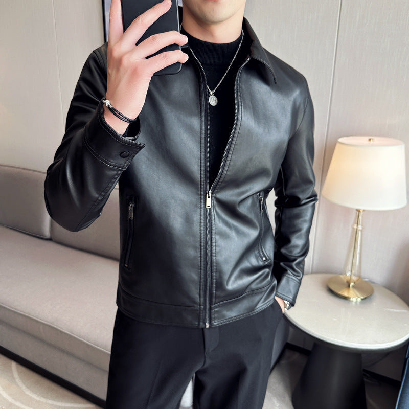Herren Modische Kunstlederjacke mit klassischem Schnitt Drune