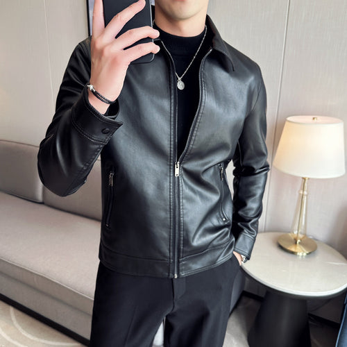 Herren Modische Kunstlederjacke mit klassischem Schnitt Drune