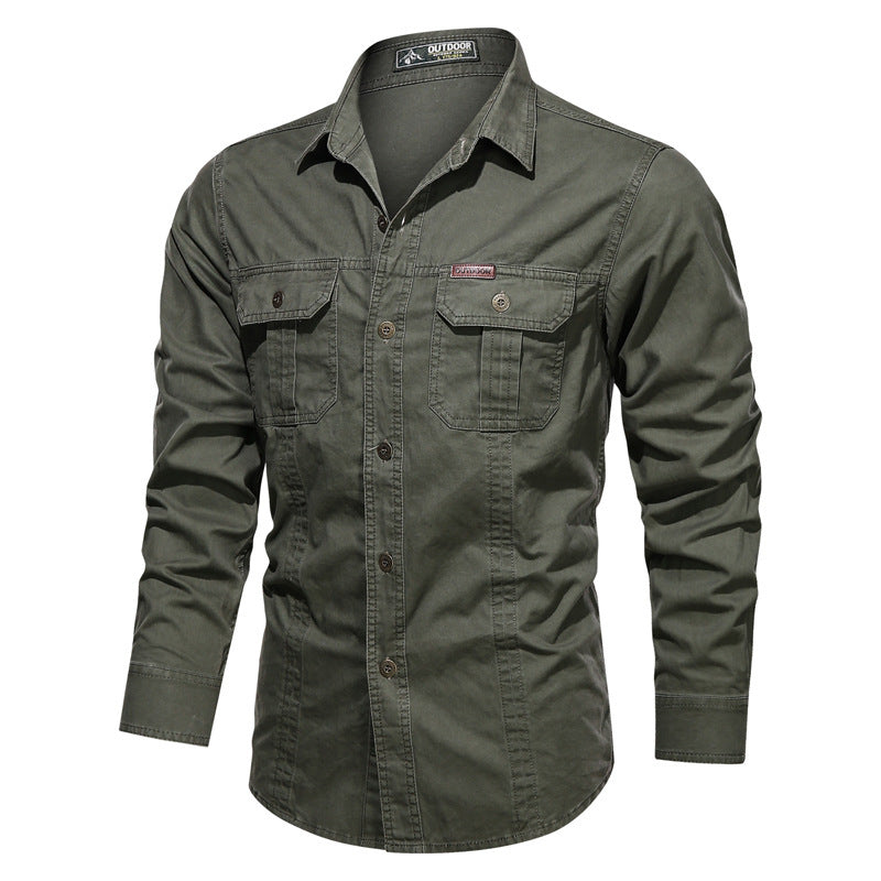 Herren nan robustes langärmeliges Outdoorhemd mit doppelten Brusttaschen und Button-Front Drune