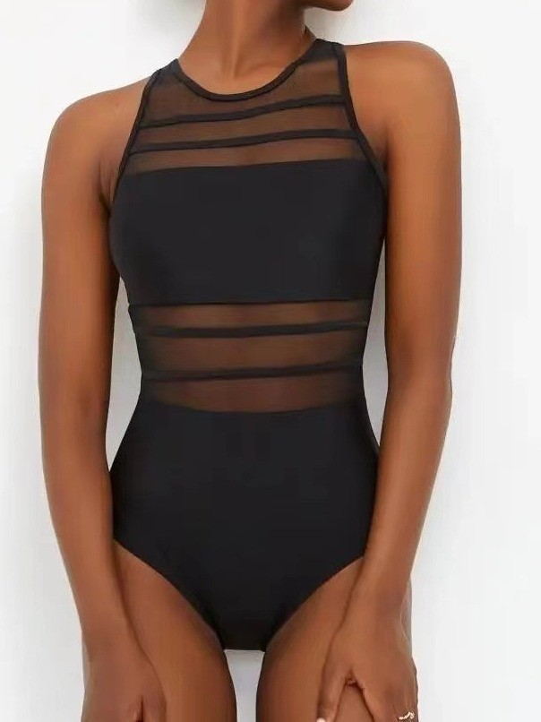 Damen Sportlicher Hochgeschnittener Einteiler mit Transparentdetails Drune