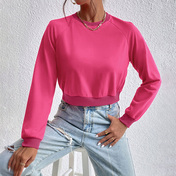 Damen Kurzes minimalistisches Sweatshirt mit Raglanärmeln und geripptem Saum Drune