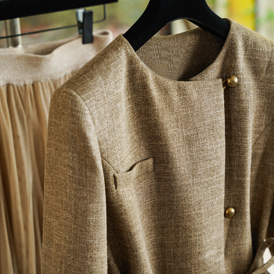 Damen Modische Blazerjacke mit Taillengürtel Drune