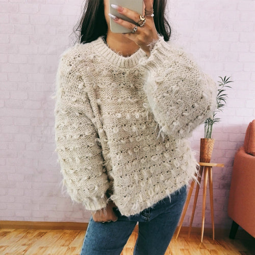 Damen kuscheliger Strickpullover mit strukturierter Oberfläche Drune